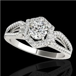 1.43 ctw Certified Diamond Solitaire Halo Ring 10k White Gold