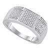 Image 1 : Sterling Silver Mens Round Diamond Square Cluster Ring 1/4 Cttw