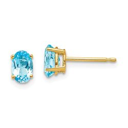 14k 6x4 mm Oval Blue Topaz Earrings