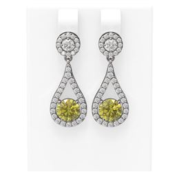 3.54 ctw Fancy Yellow Diamond Earrings 18K White Gold