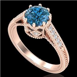 1.25 ctw Fancy Intense Blue Diamond Art Deco Ring 18k Rose Gold