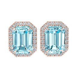 12 ctw Sky Blue Topaz & Micro Pave Diamond Earrings 14k Rose Gold