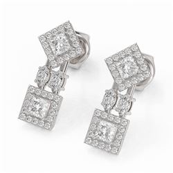 2.16 ctw Princess & Marquise Cut Diamond Earrings 18K White Gold