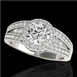 1.5 ctw Certified Diamond Solitaire Halo Ring 10k White Gold