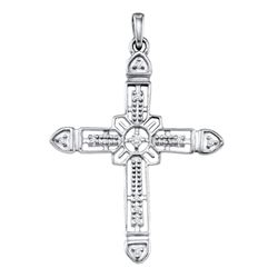 Sterling Silver Round Diamond Roman Cross Religious Pendant 1/12 Cttw