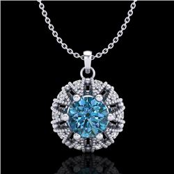 1.2 ctw Fancy Intense Blue Diamond Art Deco Necklace 18k White Gold