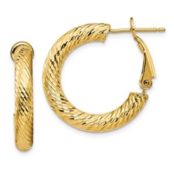 14k Yellow Gold Diamond-cut Omega Back Hoop Earrings - 4x15 mm