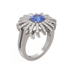 3.10 ctw Tanzanite & Diamond Ring 18K White Gold