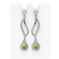1.86 ctw Fancy Yellow Diamond Earrings 18K White Gold