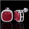 Image 2 : 12 ctw Ruby & Micro Pave Halo VS/SI Diamond Earrings 18k White Gold