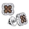 Image 1 : 10kt White Gold Round Brown Diamond Square Cluster Earrings 1/2 Cttw