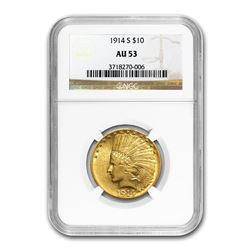 1914-S $10 Indian Gold Eagle AU-53 NGC