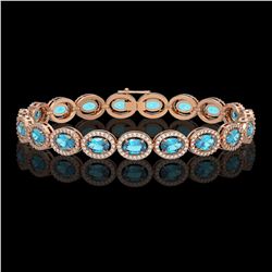14.82 ctw Swiss Topaz & Diamond Micro Pave Halo Bracelet 10k Rose Gold