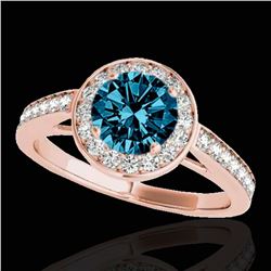 1.45 ctw SI Certified Fancy Blue Diamond Halo Ring 10k Rose Gold