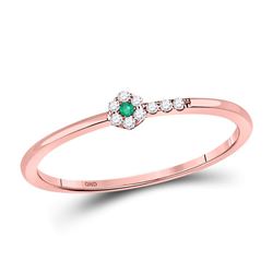 10kt Rose Gold Round Emerald Diamond Slender Stackable Band Ring 1/20 Cttw