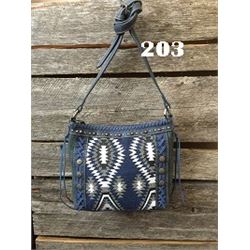 11"X9"X3" NAVY BLUE/DENIM/WHITE/AZTEC DESIGN- WESTERN MESSENGER PURSE