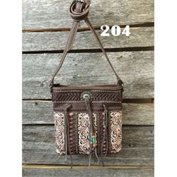10"x10"x3" COFFEE BROWN/PINK- WESTERN MESSENGER PURSE
