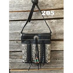 10"x10"x3" BLACK/CRÈME-WESTERN MESSENGER PURSE