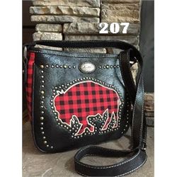 9,5"x10"x3" BLACK/RED CHECKERED/BUFFALO DESIGN- WESTERN MESSENGER PURSE
