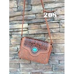 10"X8"X3 TAN/TOOLE/TURQUOISE STONE-WESTERN MESSENGER PURSE