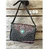 Image 1 : 10"X8"X3 COFFEE BROWN/TOOLED/TURQUOISE STONE-WESTERN MESSENGER PURSE