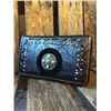 Image 1 : 5"x8" BLACK/TOOLED ZIPPERED WESTERN WALLET-DETACHABLE STRAP/INNER AND OUT ZIP COMPARTMENTS/CREDIT CA