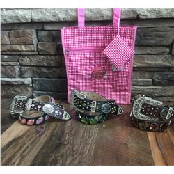 GROUP OF 3 WESTERN BLING BELTS PLUS A COWGIRL FINESS TOTE BAG*BELT MAY HAVE DEFECTS IN SOME STONES B