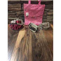 GROUP OF 3 WESTERN BLING BELTS PLUS A COWGIRL FINESS TOTE BAG*BELT MAY HAVE DEFECTS IN SOME STONES B