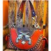 Image 1 : WESTERN BURNT ORANGE DOUBLE PISTOL PURSE/DOUBLE CHAIN STRAPS/INNER AND OUTER ZIPPER COMPARTMENTS/13"