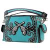 Image 1 : WESTERN TEAL AND BLACK DOUBLE PISTOL PURSE/DOUBLE CHAIN STRAPS/ INNER AND OUTER ZIPPER COMPARTMENTS/