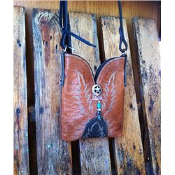 UNIQUE ONE OF A KIND!! WESTERN LEATHER BOOT PURSE/LEATHER STRAP/APPROX 9"X6"