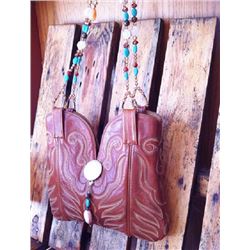 UNIQUE ONE OF A KIND!! WESTERN LEATHER BOOT PURSE/BEADED STRAPS