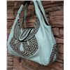 Image 1 : SOFT MINT GREEN WITH BLACK TRIM/BLING ACCENT/SNAP CLOSURE-LARGE HANBAG