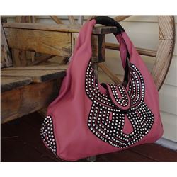 DEEP ROSE WITH BLACK TRIM/BLING ACCENT/SNAP CLOSURE-LARGE HANDBAG