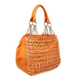 ORANGE FASHION BLING HANDBAG/INNER AND OUTER ZIPPER COMPARTMENTS/DOUBLE STRAPS/12"X11'X5"