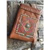 Image 1 : DARK BROWN CELL PHONE PURSE/ORANGE TURQ PINK STITCHING CONCHO DESIGNS/8"X6"/SINGLE STRAP/CELL PHONE 