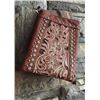 Image 1 : DARK BROWN CELL PHONE PURSE/SOFT PINK FLORAL TOOLED DESIGN/8"X6"/SINGLE STRAP/CELL PHONE POCKET ON B