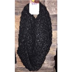 BLACK KNIT INFINITY SCARF WITH SILVER SEQUINS