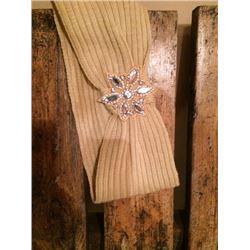 BEIGE HEAD BAND WITH BLING FLOWER ACCENT