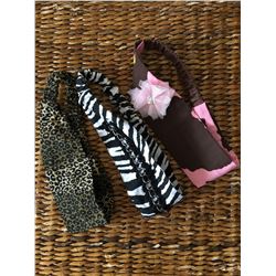 GROUP OF THREE HEADBANDS/ZEBRA, PINK COW PRINT,LEOPARD PRINTS/STRETCH BACK BAND