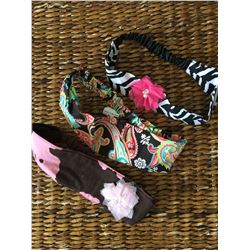 GROUP OF THREE HEADBANDS/ZEBRA, BLUE PAISLEY,LEOPARD,PINK COW/STRETCH BACK