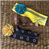 Image 1 : GROUP OF THREE HEAD BANDS/YELLOW BANDANA,BLACK BANDANA,BROWN BEADED