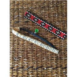 GROUP OF 2/ PEARL BEADED HEAD/HAT BAND, MULTI RED,BROWN AND BLACK BEADED HAT/HEADBAND