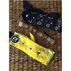 GROUP OF THREE HEAD BANDS/YELLOW BANDANA,BLACK BANDANA,BROWN BEADED HEAD/HAT BAND