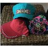 Image 1 : GROUP OF 3 HATS/TURQ BEADED CADET HAT,RED BLING BASEBALL CAP,BLACK PEACE CADET HAT/ALL HAVE ADJUSTAB