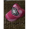 Image 4 : GROUP OF 3 HATS/PINK BASEBALL CAP WITH TURQ AZTEC DESIGN,RED BLING BASEBALL CAP,TAN ORIGINAL COWGIRL