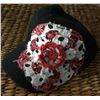 Image 4 : GROUP OF 3 HATS/TURQ BEADED CADET HAT,RED BLING BASEBALL CAP,BLACK PEACE CADET HAT/ALL HAVE ADJUSTAB