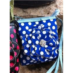 ROYAL BLUE/WHITE POLKA DOT MESSENGER PURSE-ZIPPER CLOSURE,ADJUSJTABLE STRAP