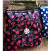 Image 1 : BLACK/HOT PINK POLKA DOT MESSENGER PURSE-ADJUSJTABLE STRAP
