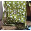 Image 1 : LIME GREEN/WHITE POLKA DOT MESSENGER PURSE-ZIPPER CLOSURE,ADJUSJTABLE STRAP